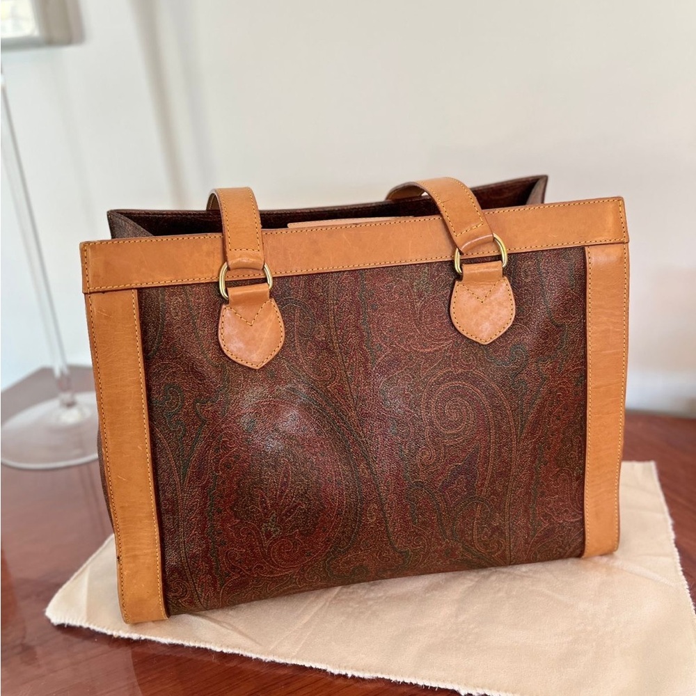 Etro Brown and Tan Paisley Tote leather new Bag WOT